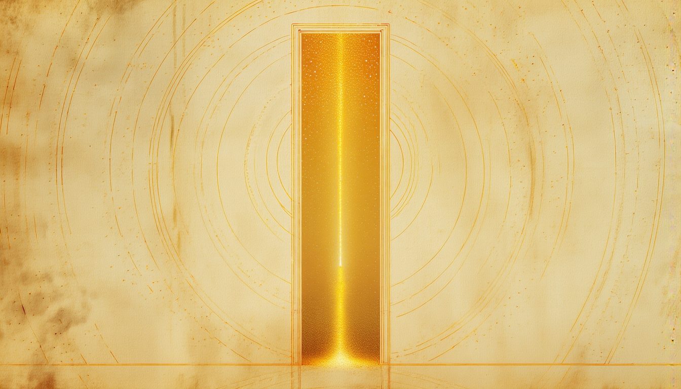 A single beam of golden light standing in a field of fine static dots