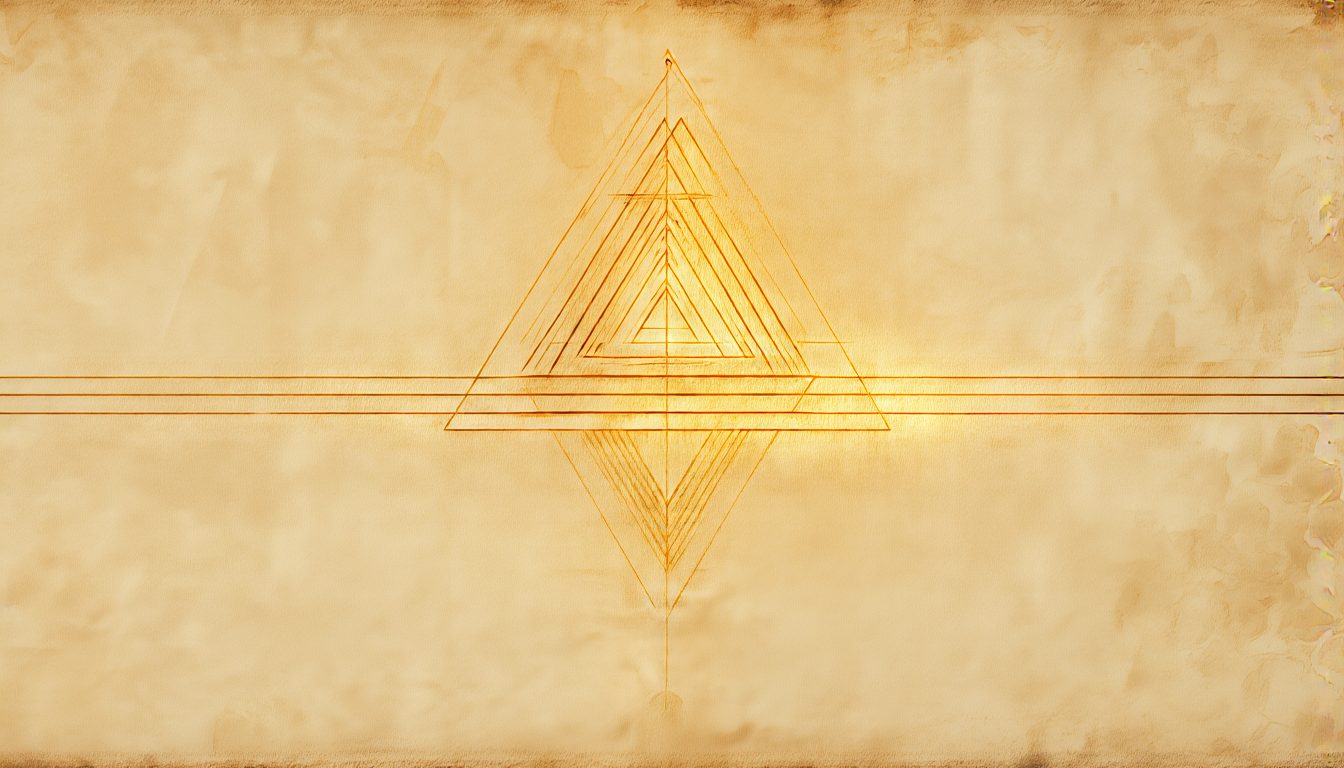 Two mirrored triangles, one upright and one inverted, aligned across a line