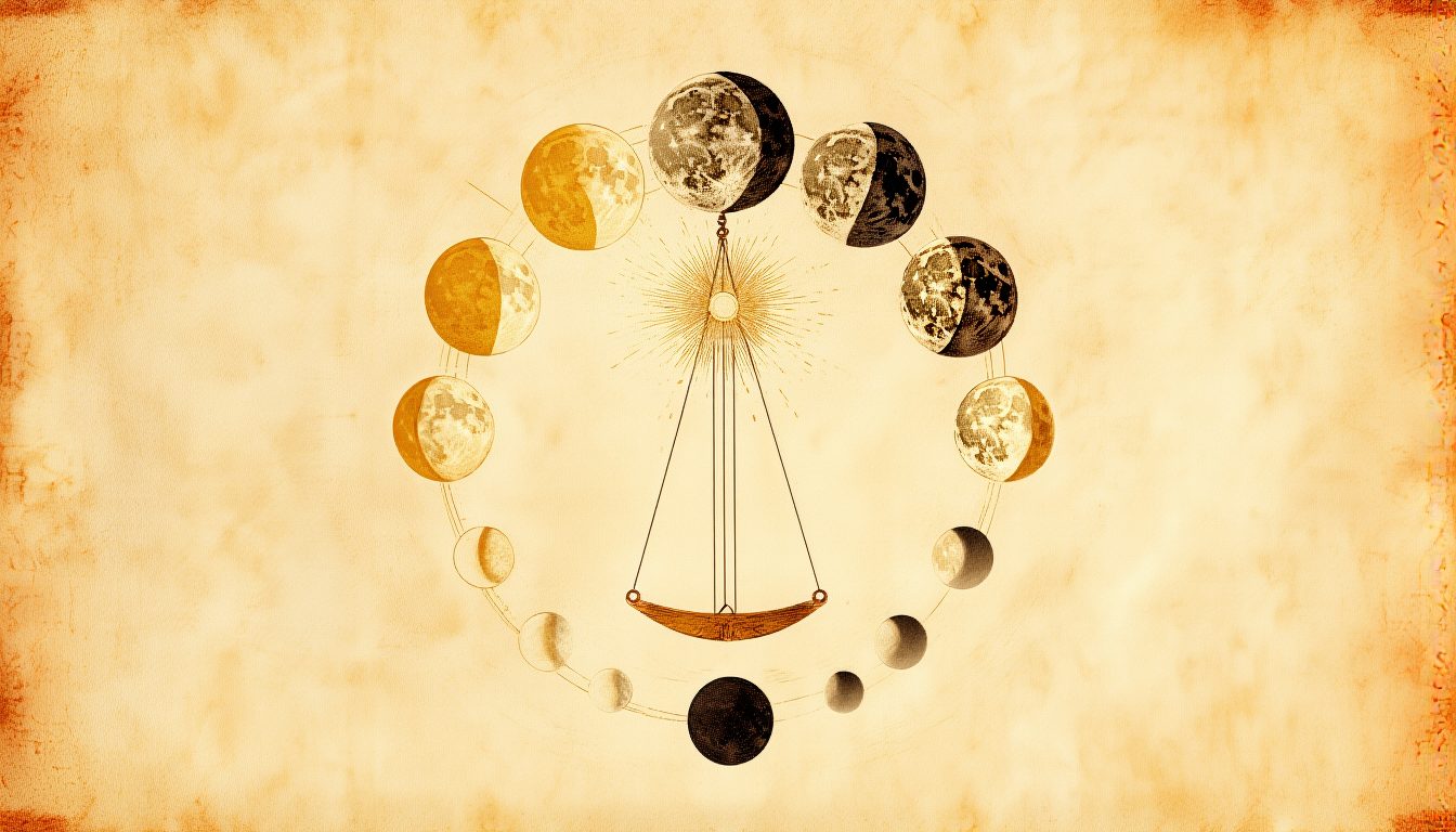 A dial of moon phases with the sun and a pendulum